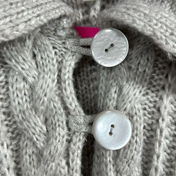 Talbots Gray Cable Knit Wool Blend Poncho Cape Minimalist Classic Preppy Cozy - Picture 6 of 15